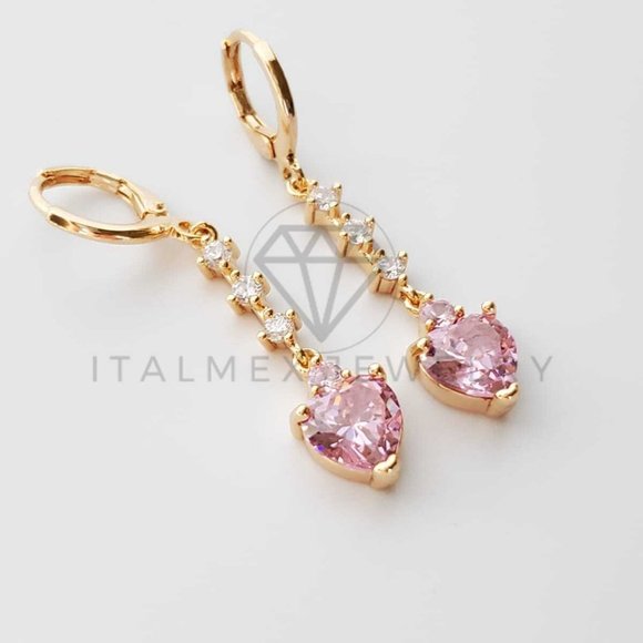 18K Gold Plated Pink CZ Heart Drop Earrings - Picture 7 of 8